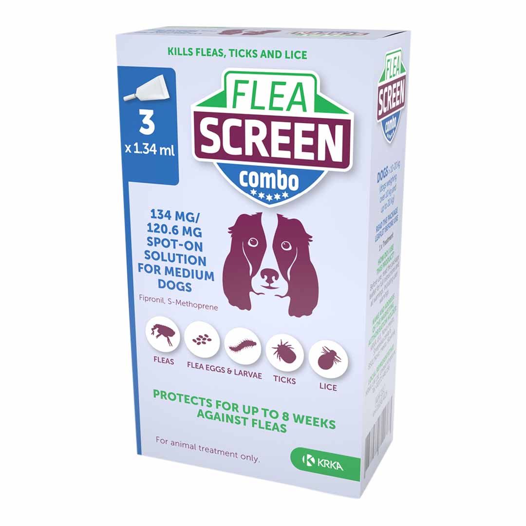 Flea Screen Combo Medium Dog (1020kg) 3 Pipettes Spot On Fleas, Flea