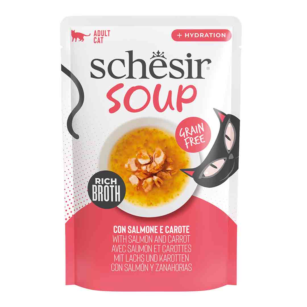 Jollyes Brand Jollyes Brand Schesir Soup Complement Carrots 160 Salmon Adult Dry Cat Food pet food packaging