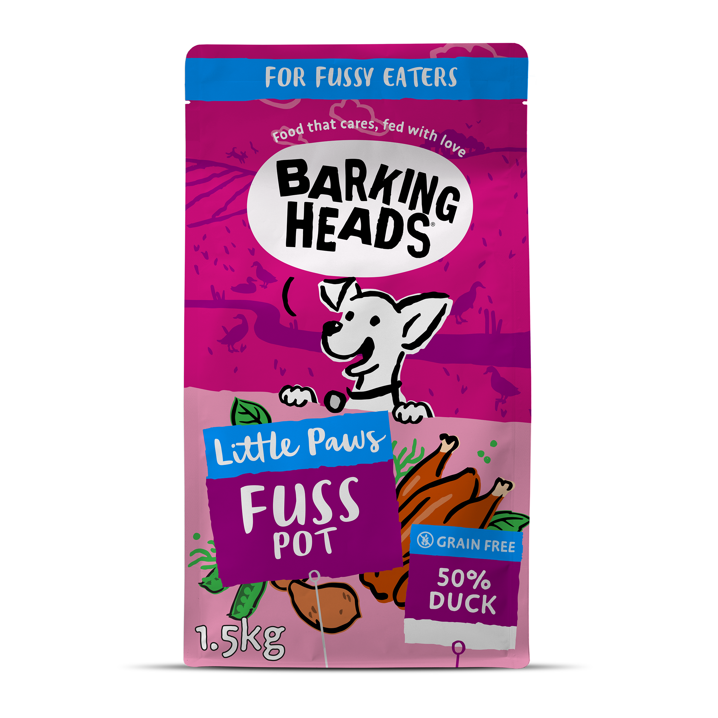 Barking Heads Barking Heads Small Fuss Pot Duck Adult Dry pet food packaging