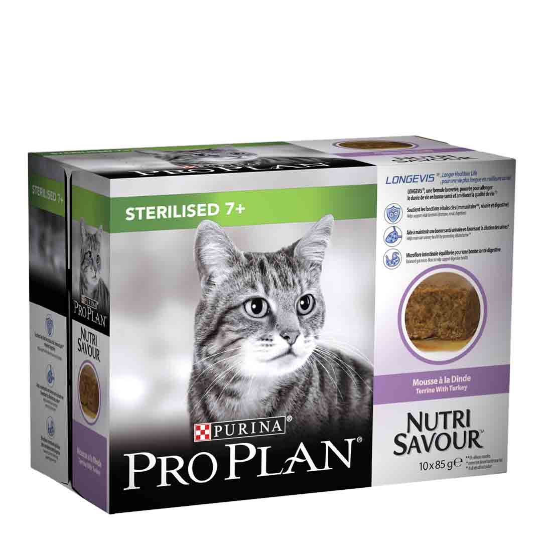 Pro Plan Pro Plan Sterilised 7_Plus Turkey Senior Wet Cat Food pet food packaging