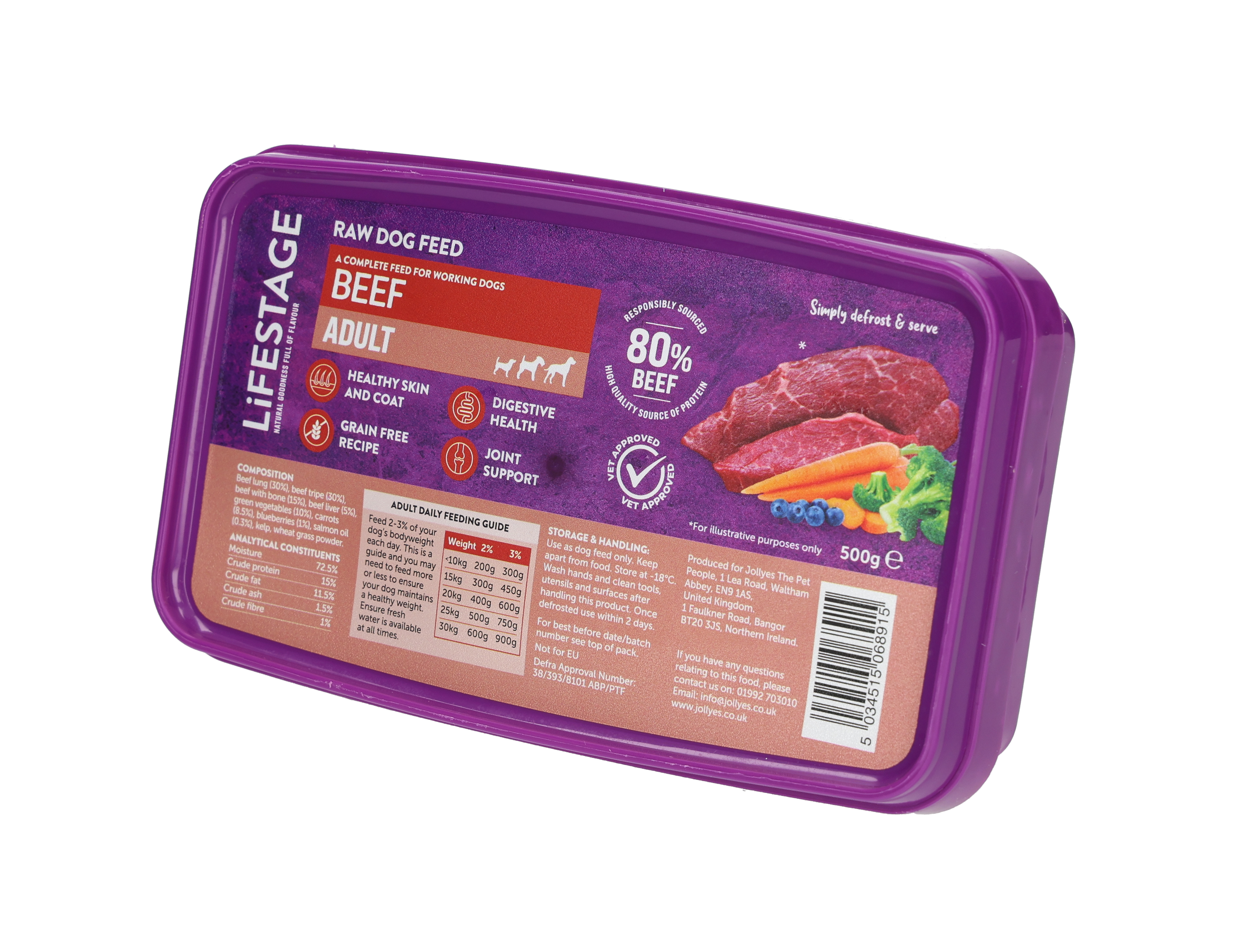 Lifestage Grain Free Raw Dog Food Beef 500g | Jollyes