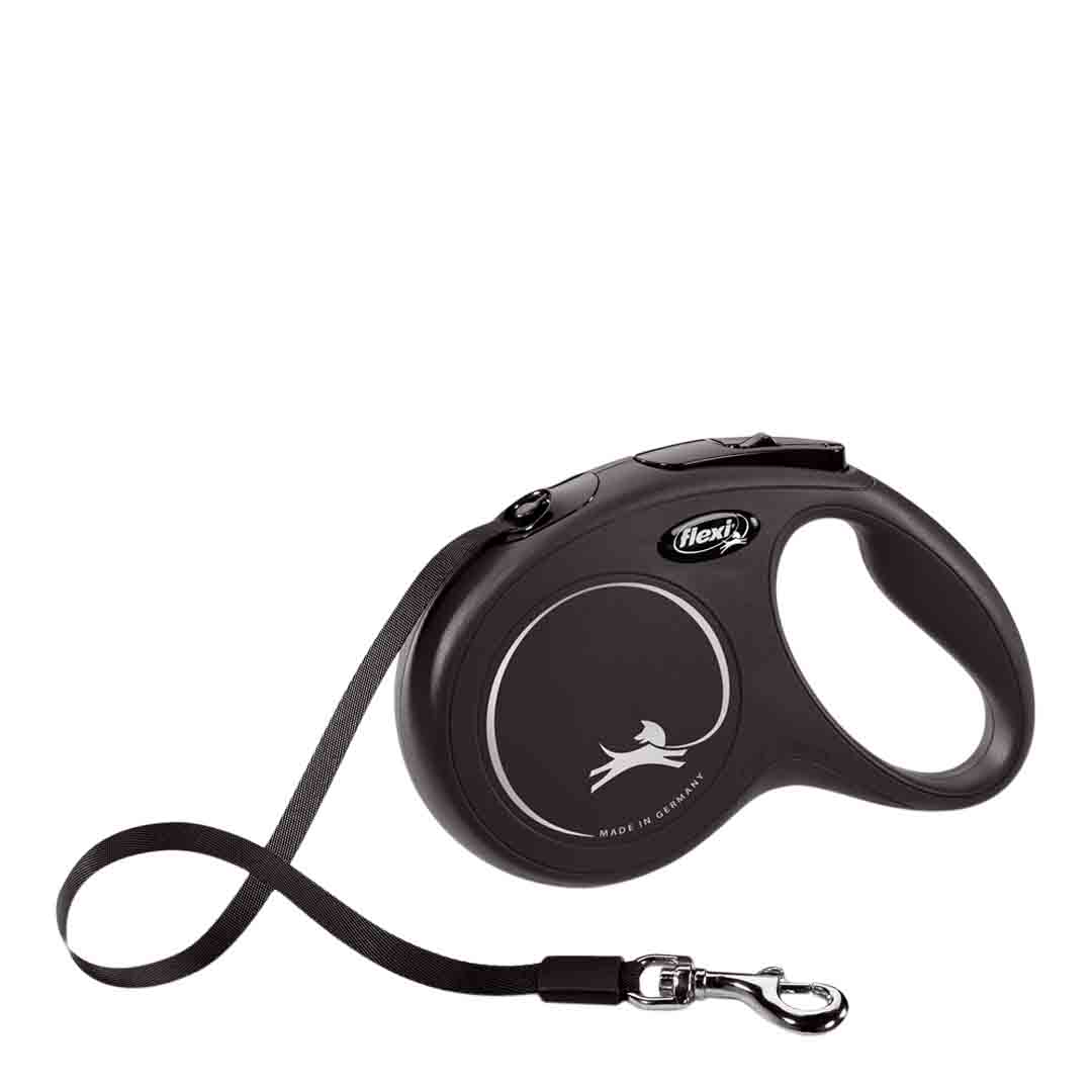 Flexi Classic Retractable Tape Medium Dog Lead 5m Black Dog Leads
