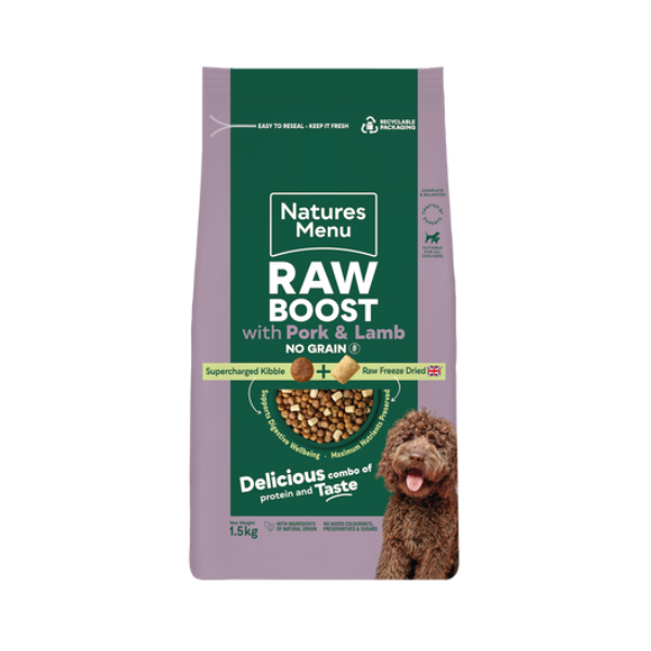Natures menu Natures Menu Raw Boost 38 Lamb Pork Adult Dry Dog Food pet food packaging