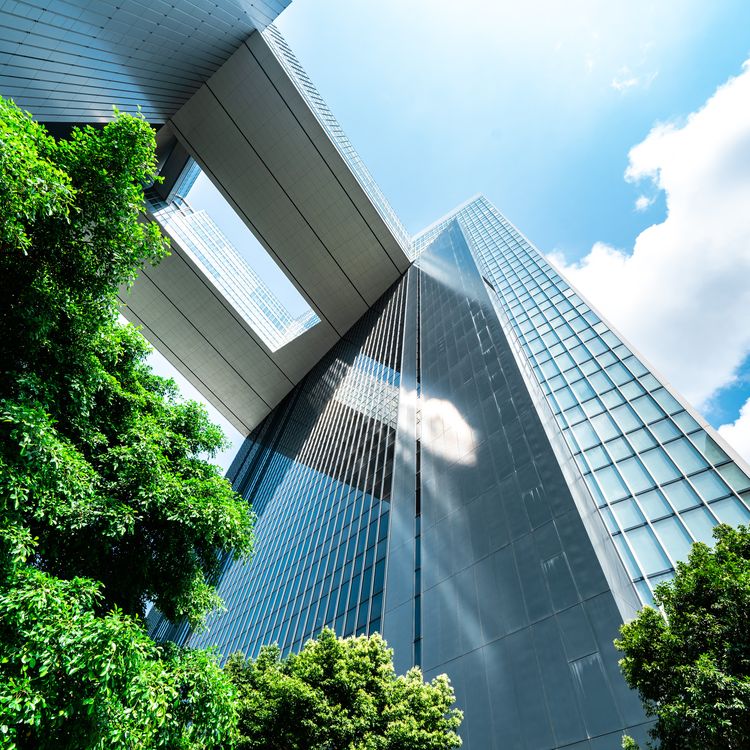 Hochhaus mit Bäumen