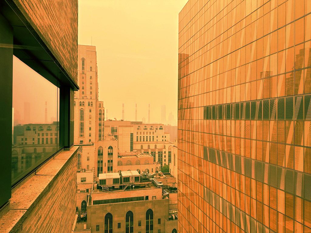 View of orange haze in NYC from building