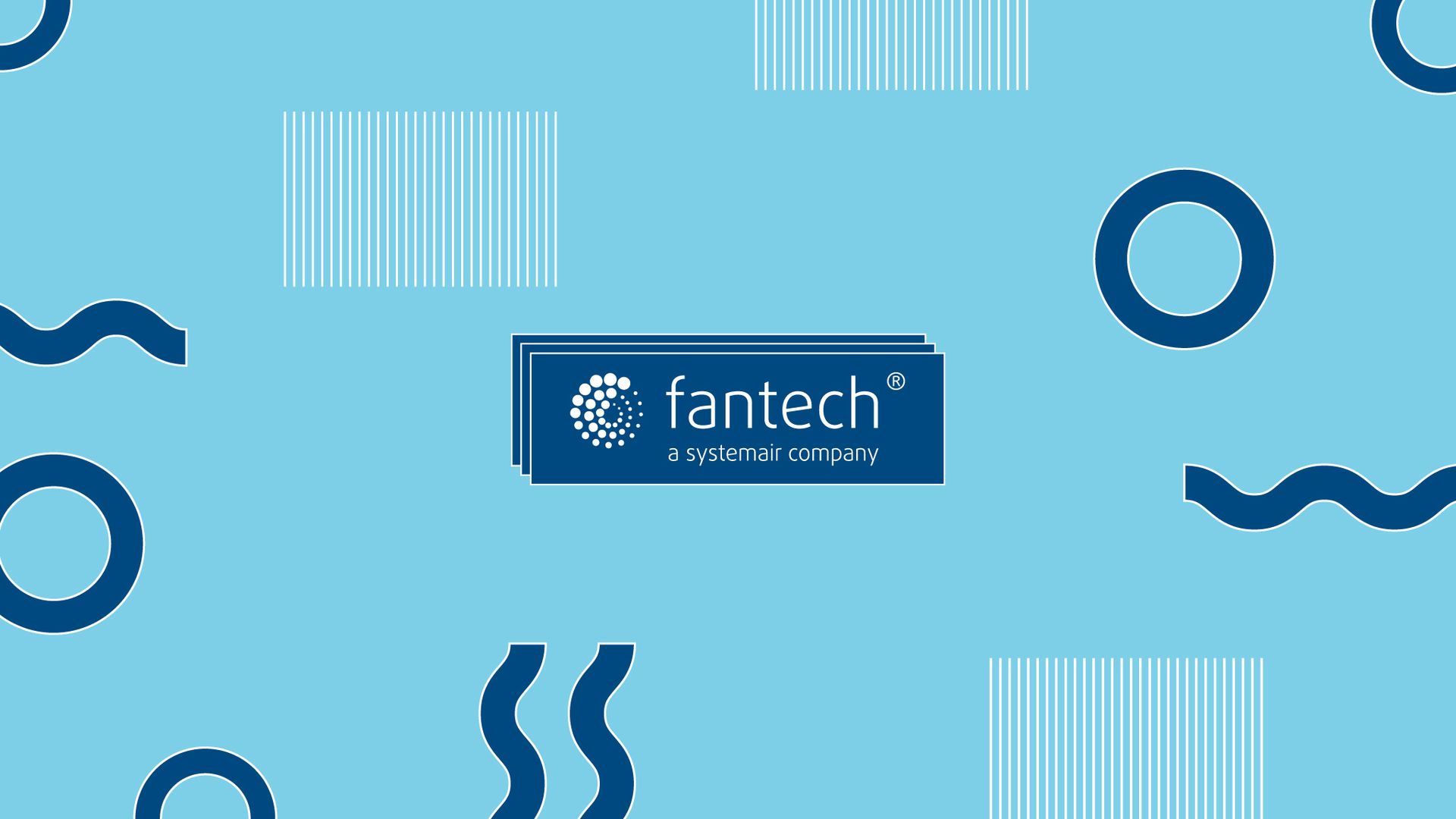 Light blue background with white and dark blue lines and the Fantech logo in the middle