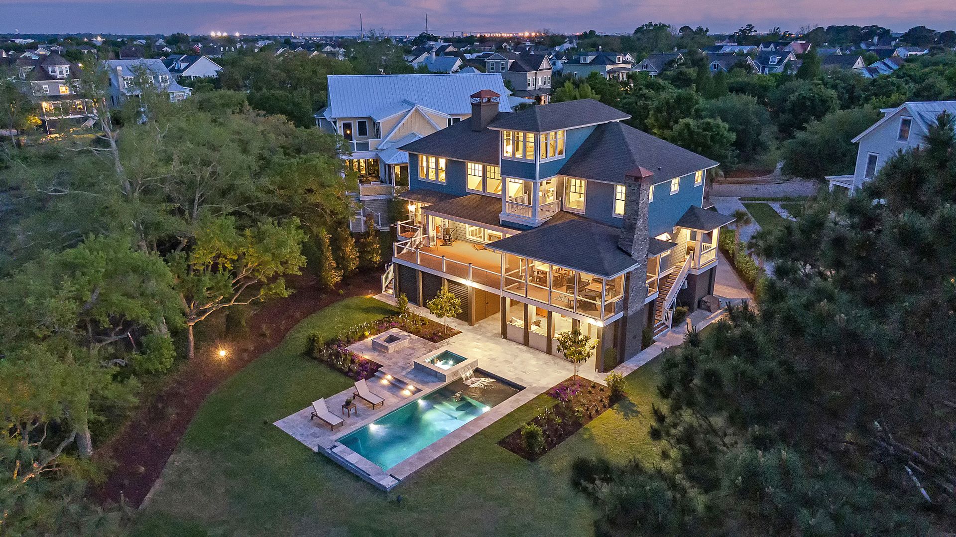 Exterior night image of a nice house