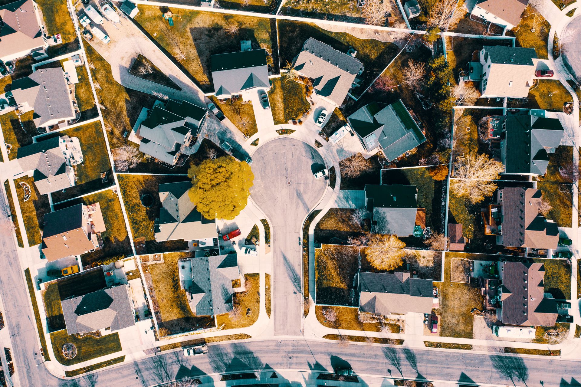 Birds eye of view of a suburban neighborhood