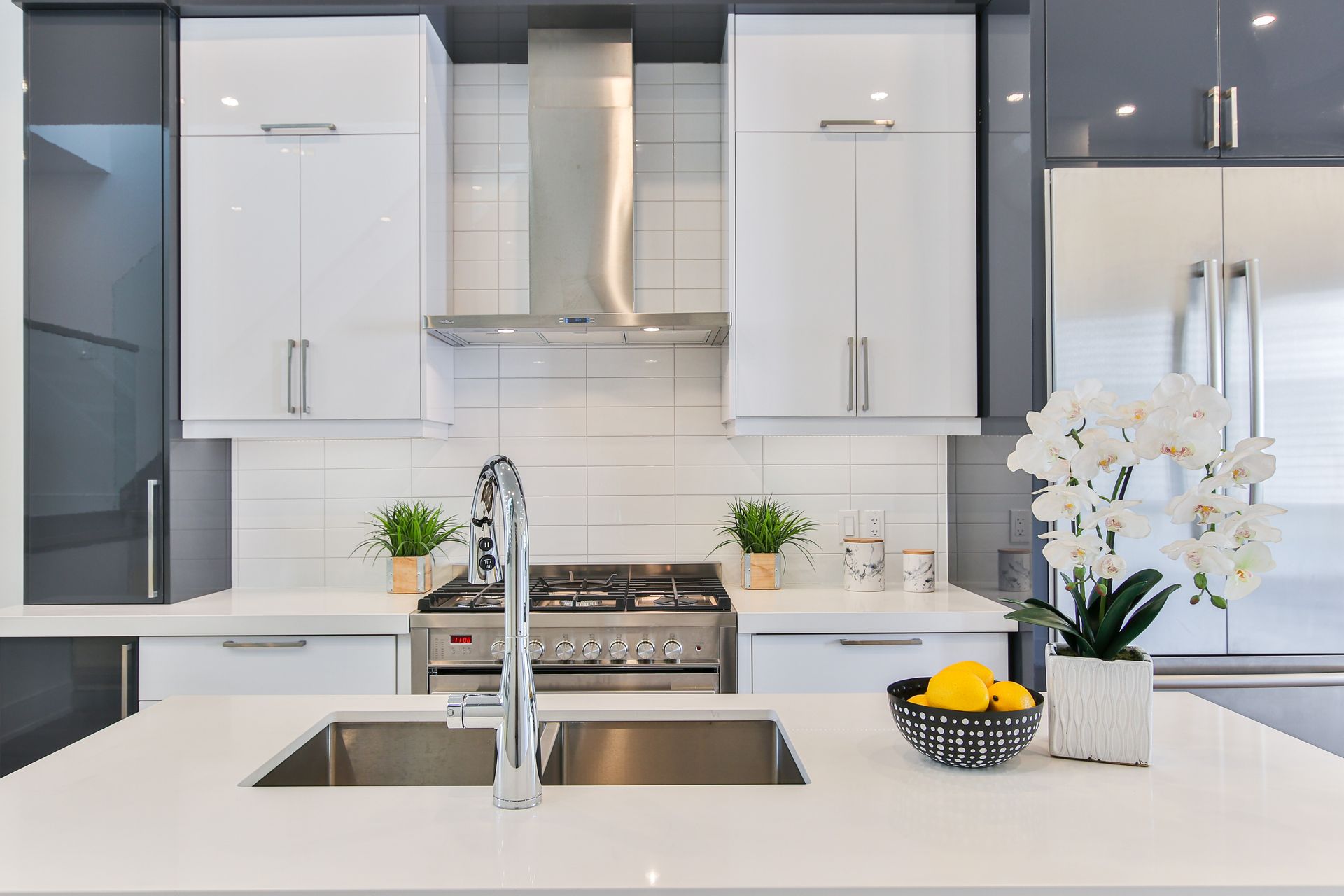 Kitchen with blue cabinets