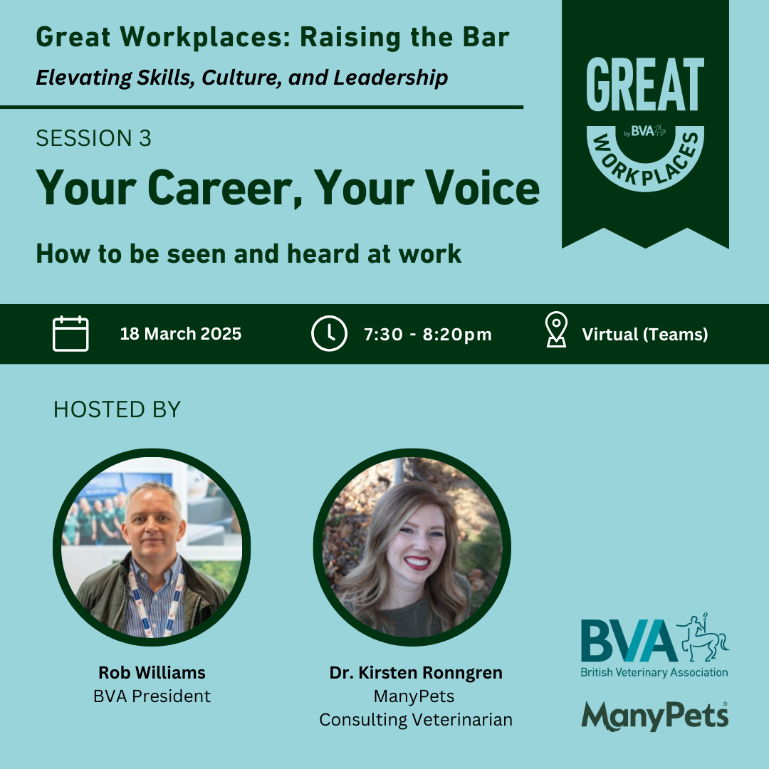 Flyer for "Great Workplaces: Raising the Bar" session titled "Your Career, Your Voice" on 18 March 2025, hosted by Rob Williams and Dr. Kirsten Ronngren.