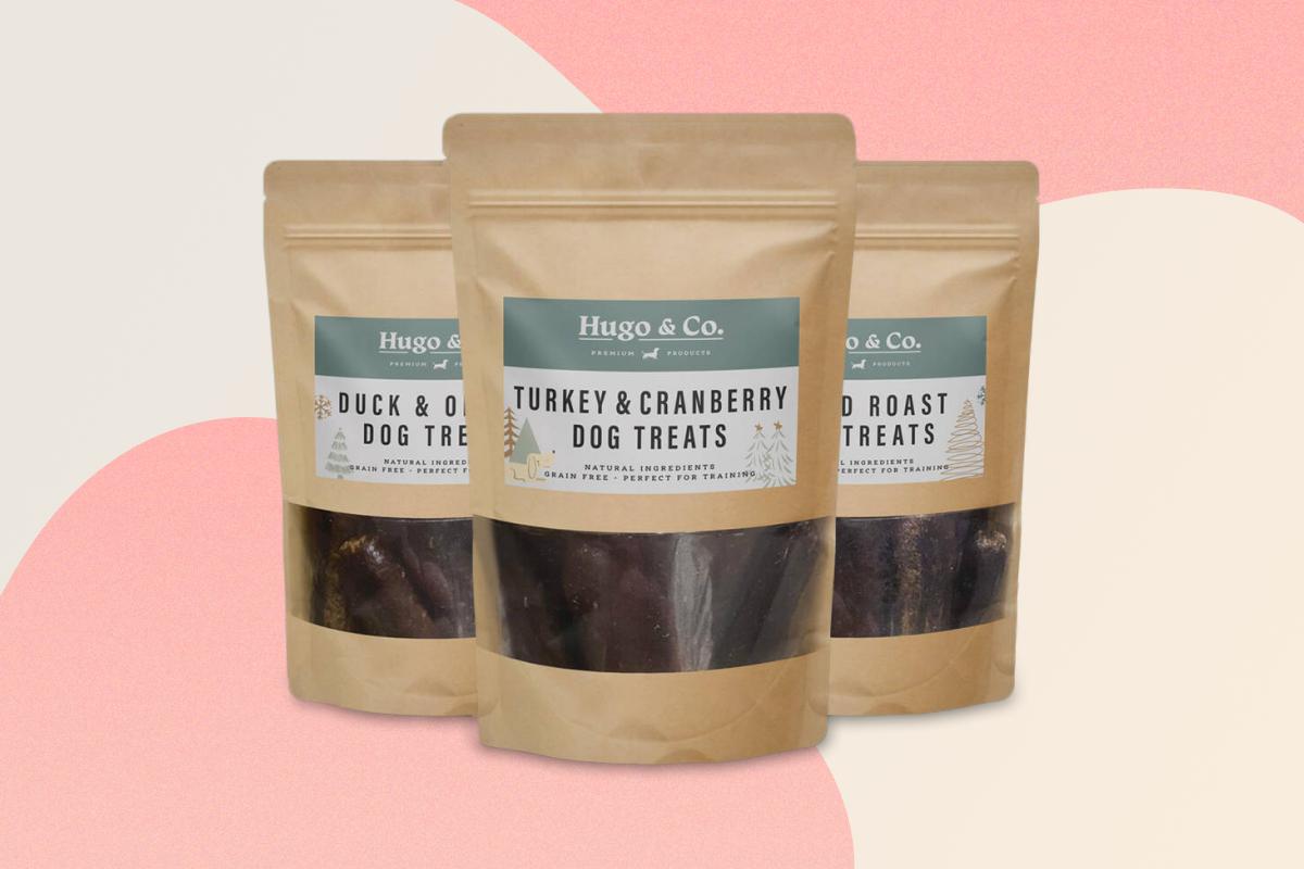 Three Christmas Dog Treat Bags, by Hugo &amp; Co Treats