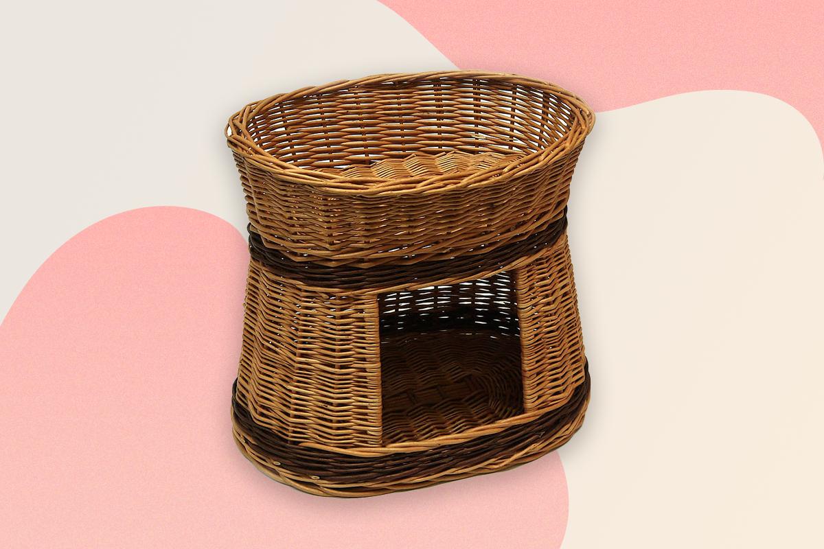 Two tier whicker cat house