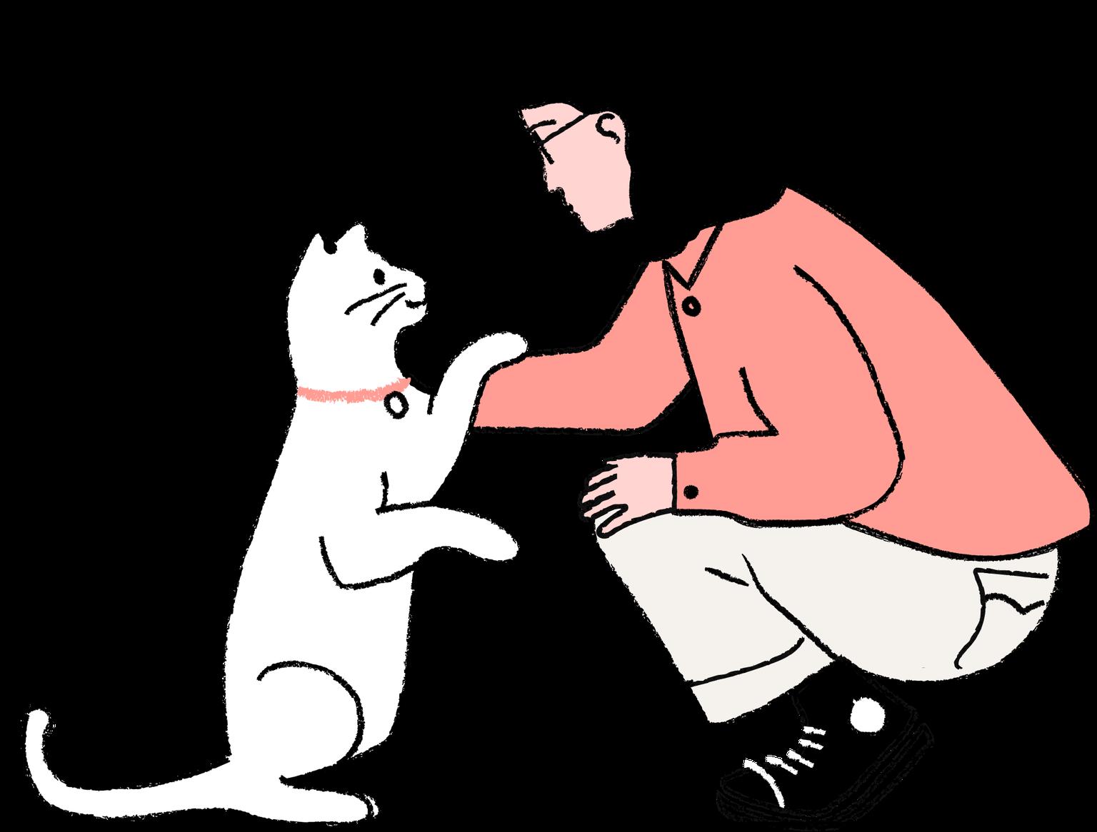 A cat with its arm on a woman, they are looking at each other