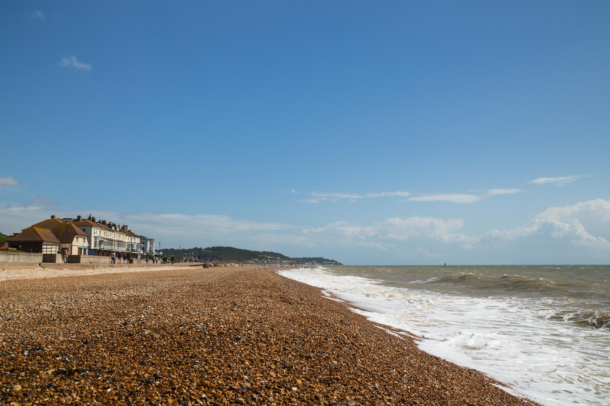 Image of Hythe Beach, Kent on a bright day