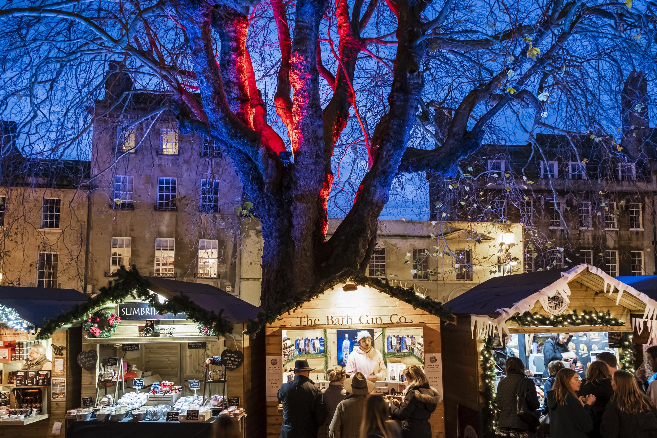 Image of some stalls in Bath Christmas market