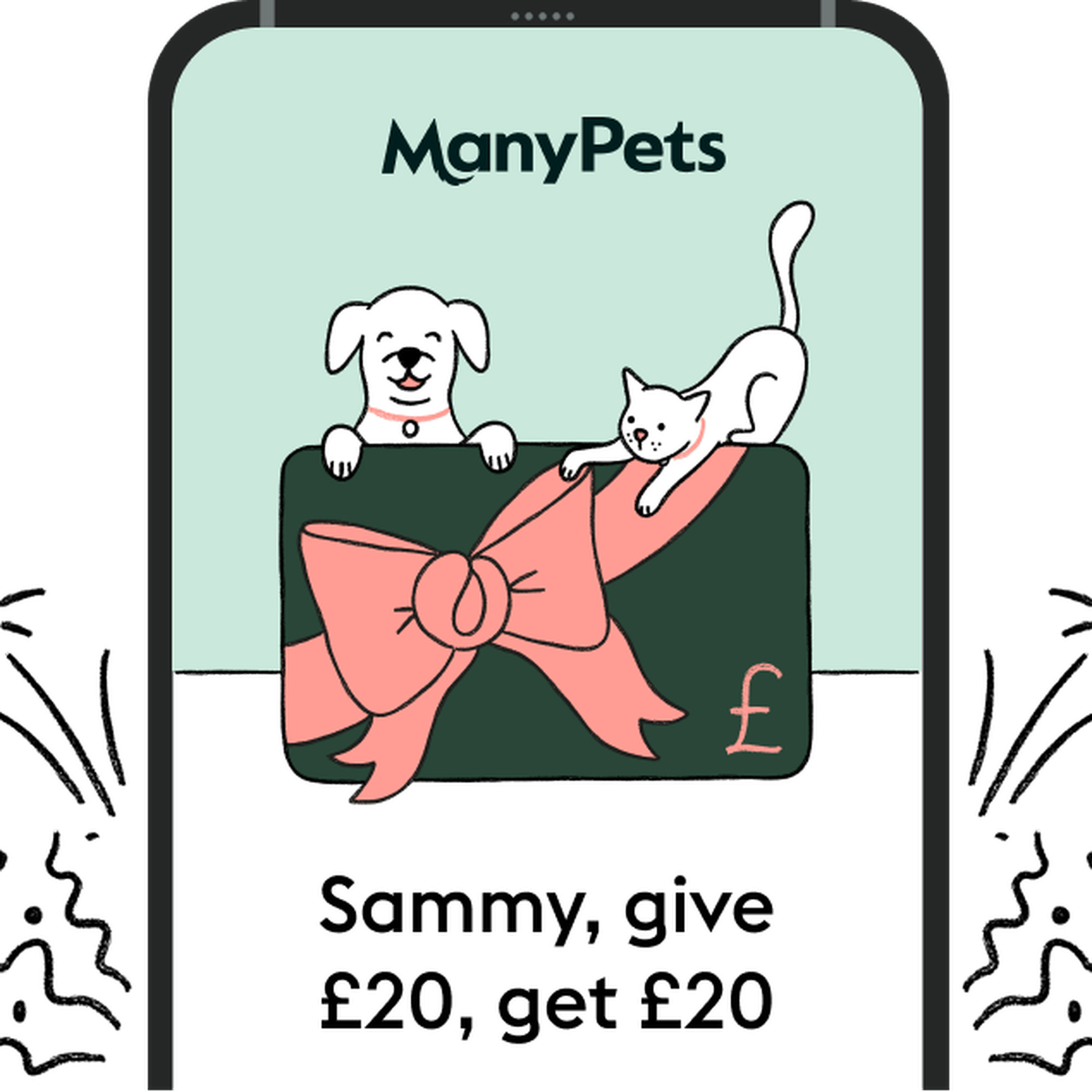 Email on a phone illustration. The email explains the offer that if you invite your friend you both receive £20 amazon.co.uk voucher