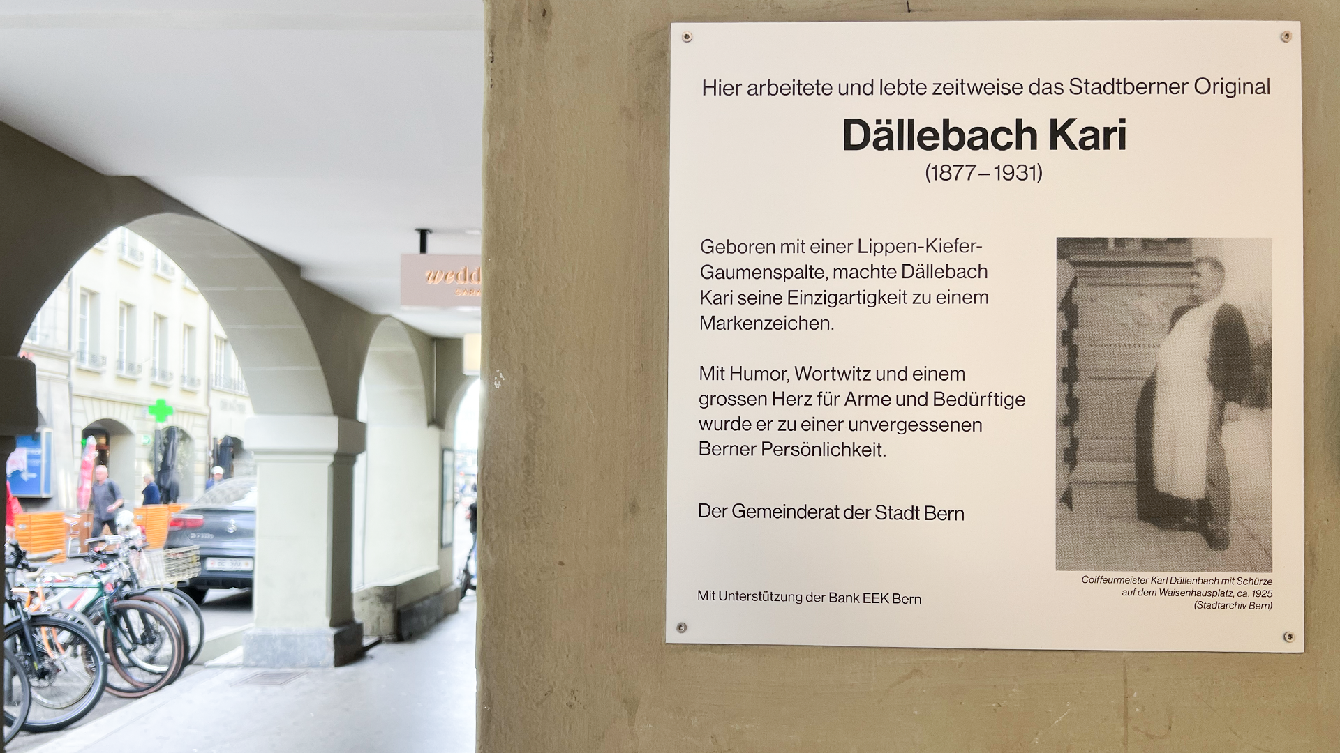 Gedenktafel von Dällenbach Kari in der Neuengasse in Bern.