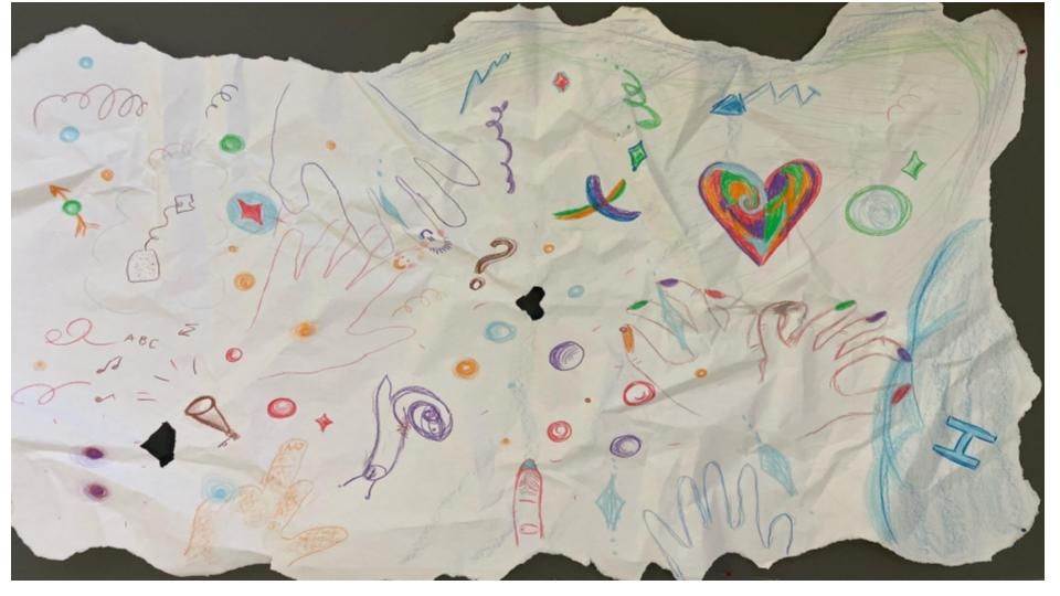 In Institutionen fehlt es oft an verständlicher Sexualaufklärung und sexualpädagogischen Angeboten, kritisieren Fachpersonen. Ein ausgerissenes Blatt Papier. Mit Farbstift darauf gemalt sind diverse Hände, eine Hand mit dem ausgestreckten Mittelfinger, ein farbiges Herz, ein Teebeutel oder Fragezeichen und Kreise.