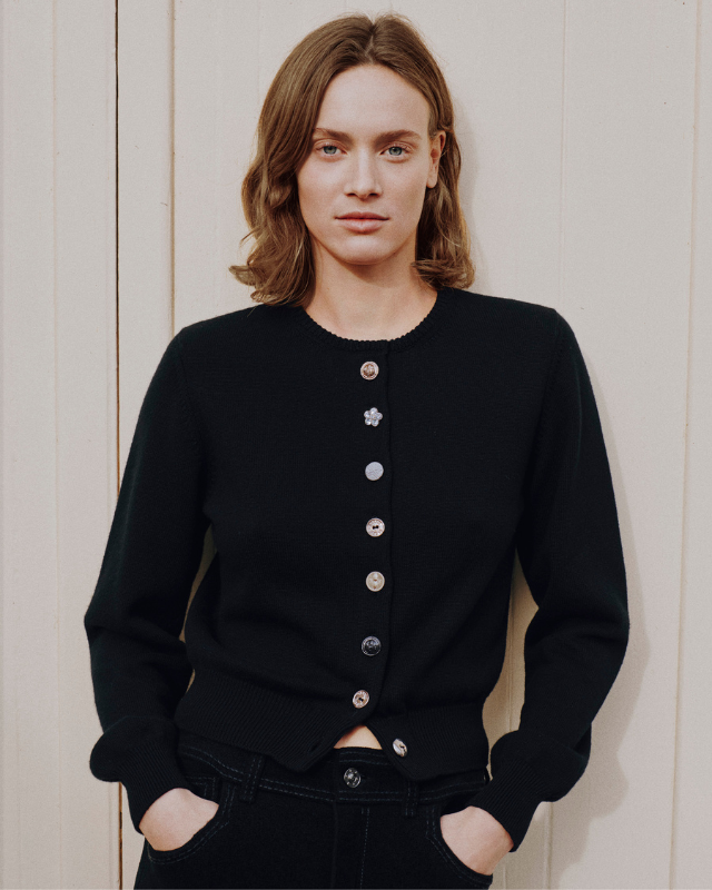 Mismatched buttons cardigan de retour | Barrie