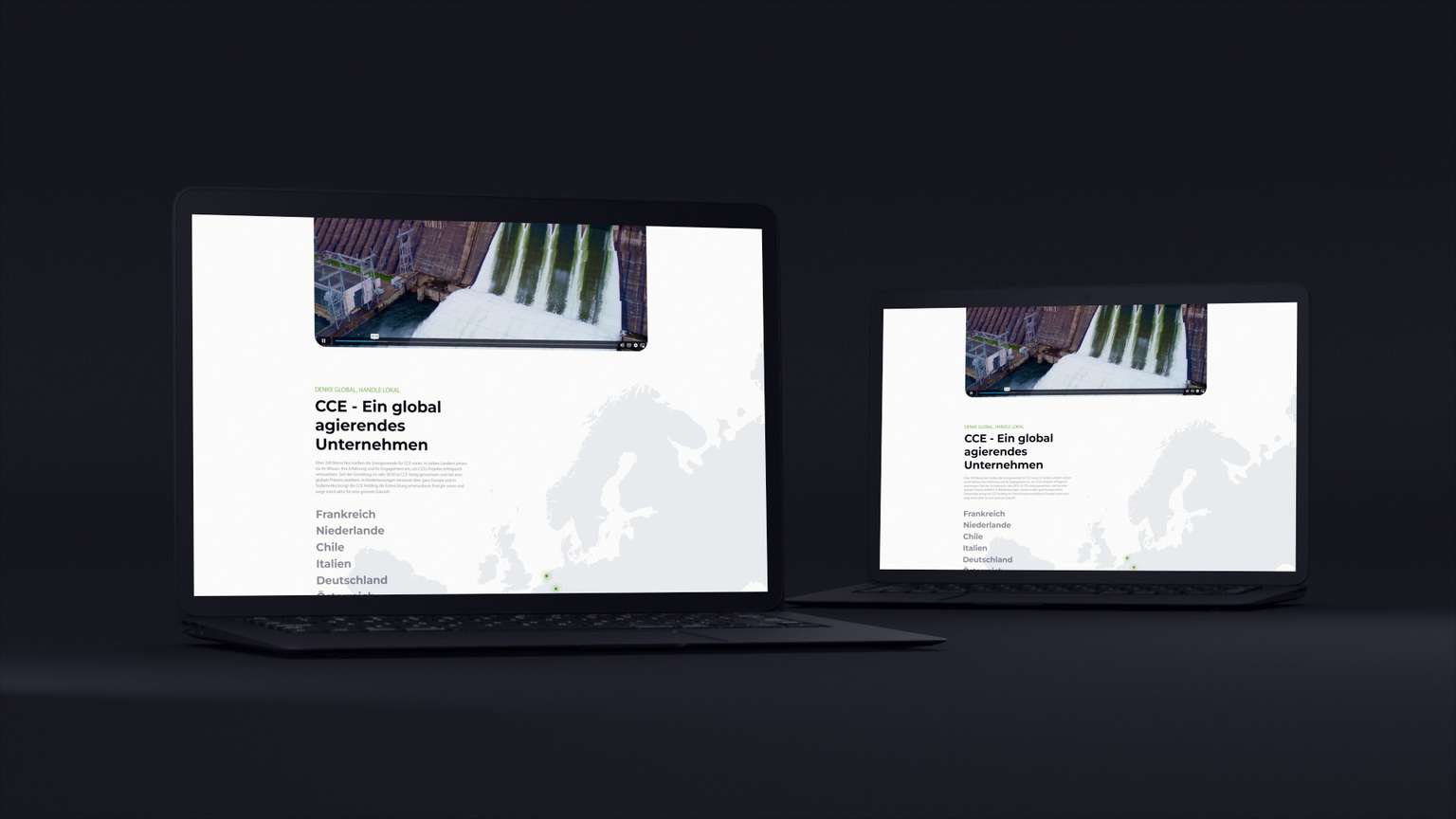 Ein Laptop zeigt die Unternehmenswebseite von CCE.