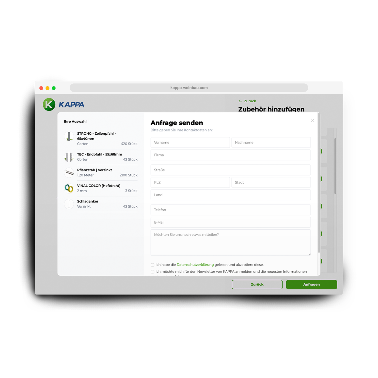 Anfrageformular des KAPPA Feldplaners.