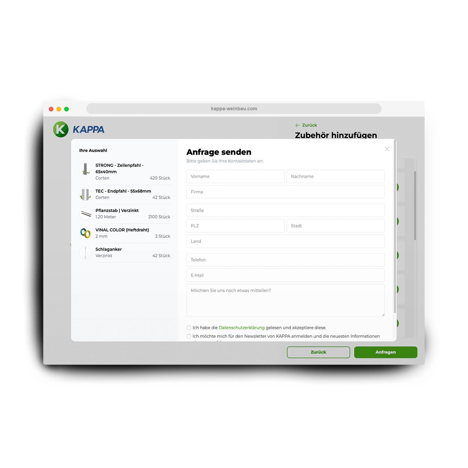 Anfrageformular des KAPPA Feldplaners.