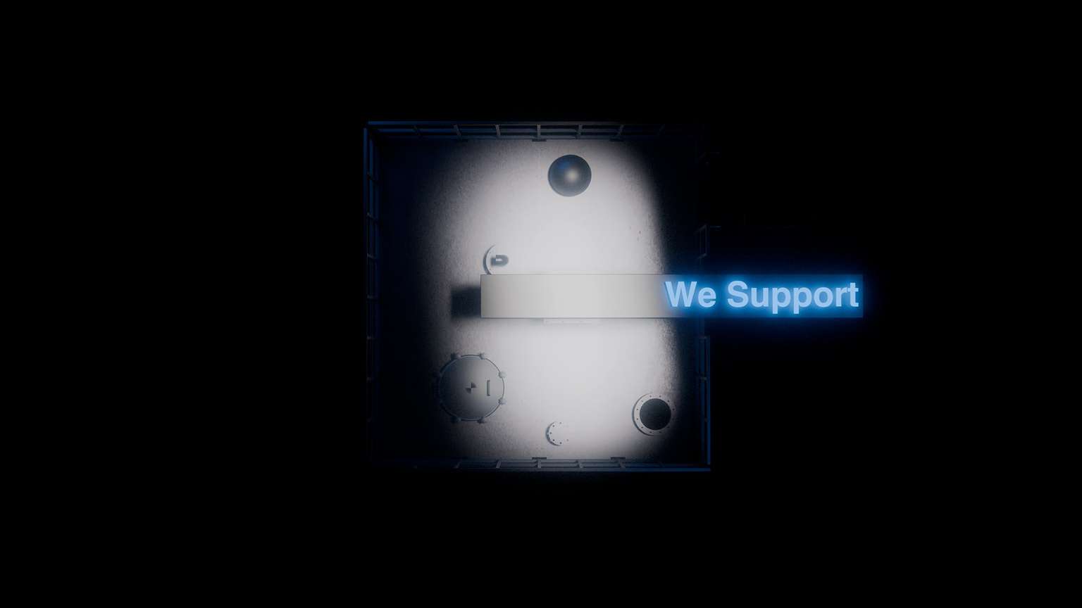 Anlagenmodul aus der Vogelperspektive mit Einblendung „We Support“