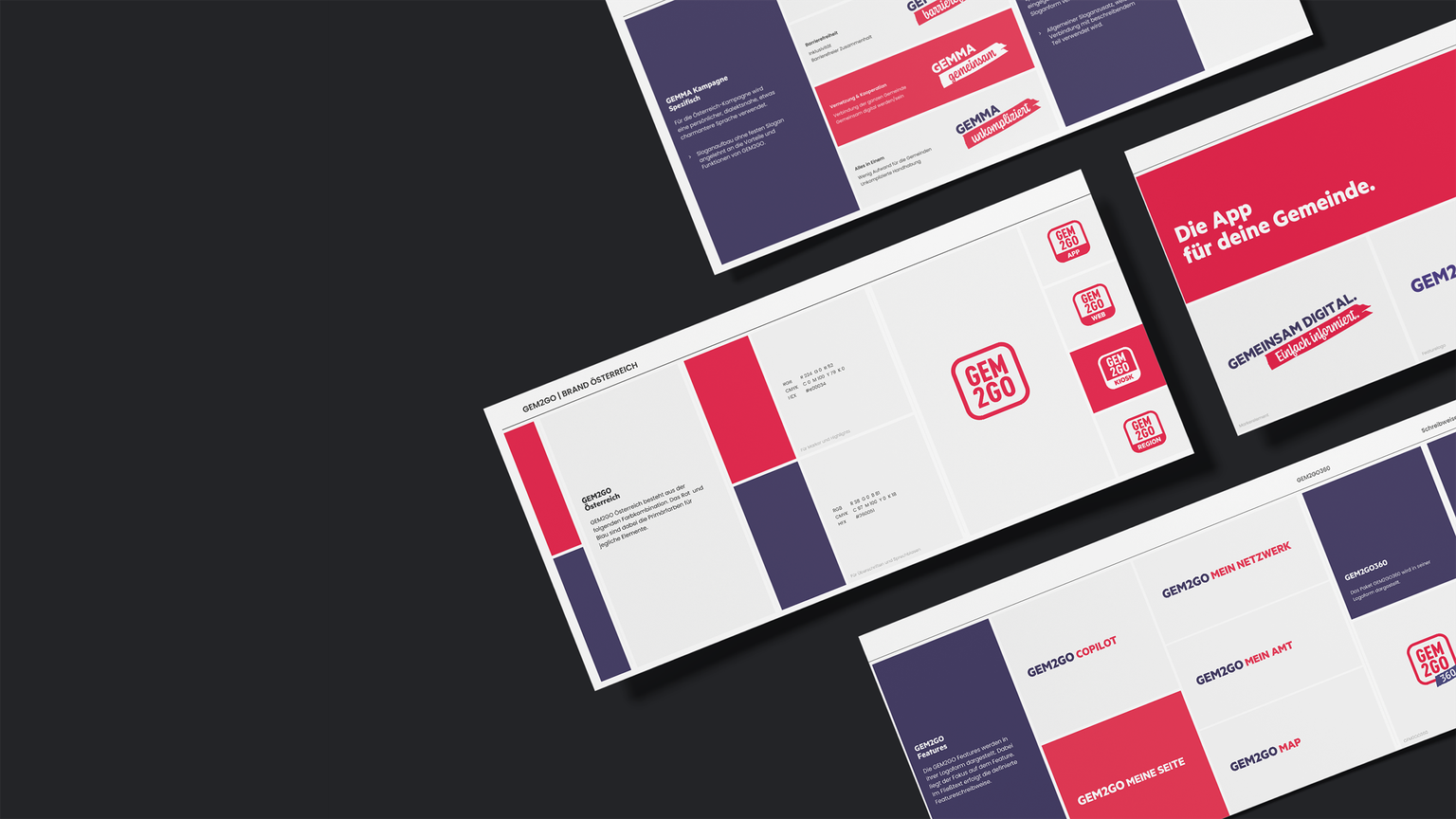 Flyer mit markenspezifischem Branding auf dunklem Hintergrund.