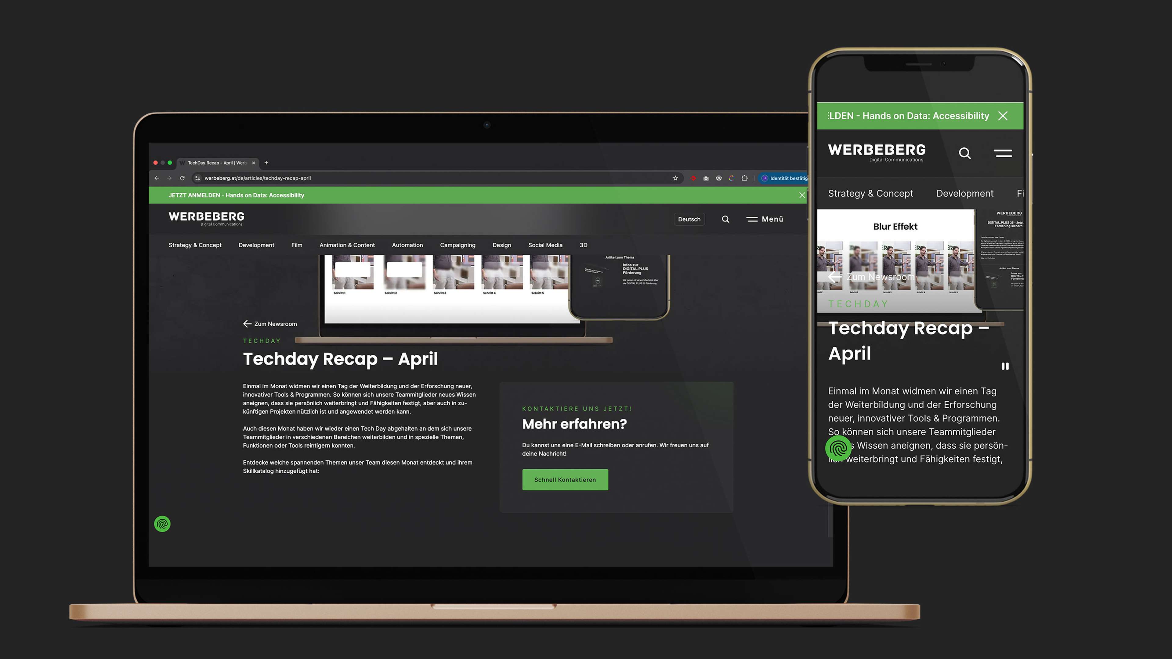 Die Werbeberg Webseite auf einem Laptop und einem Handy