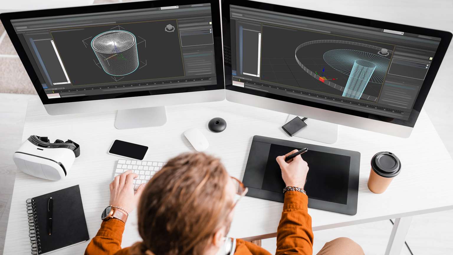 Mann erstellt 3D Visualisierungen