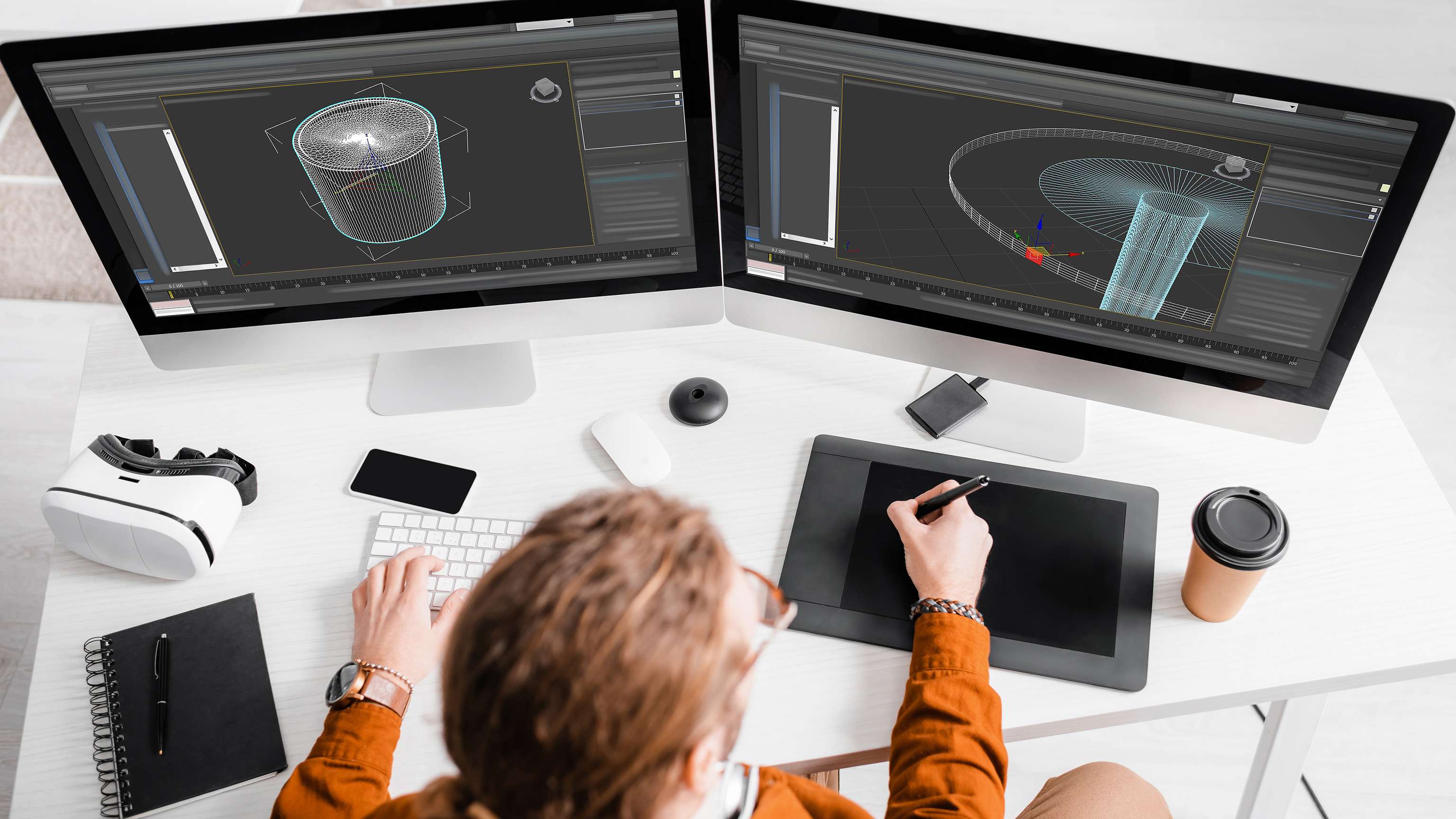 Mann erstellt 3D Visualisierungen