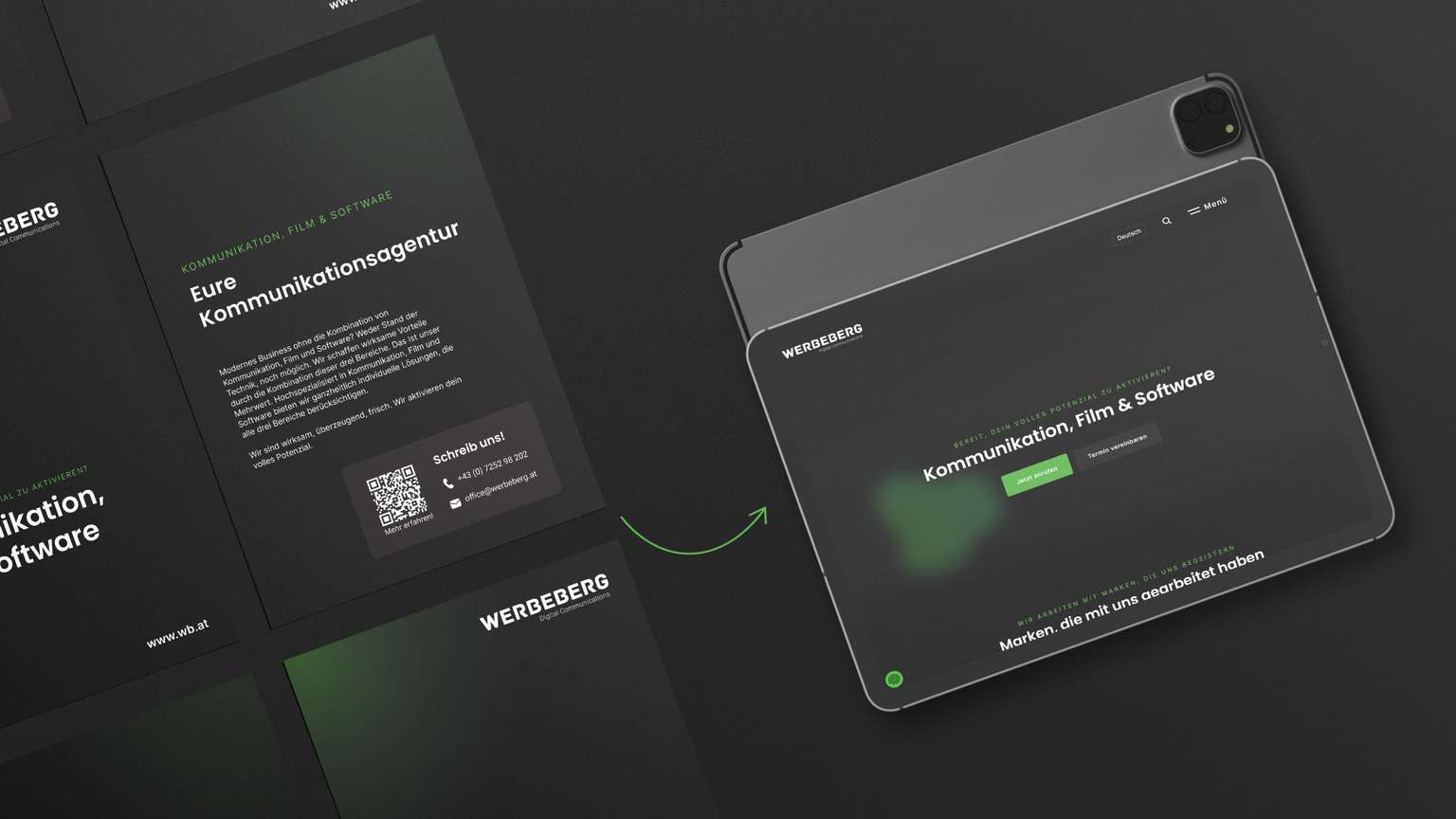QR-Code auf einem Produktflyer, der zur Unternehmenswebseite führt.