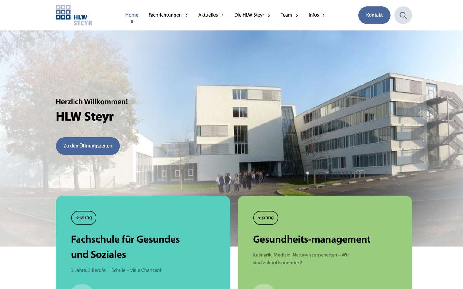Startseite der neuen Website der HLW Steyr