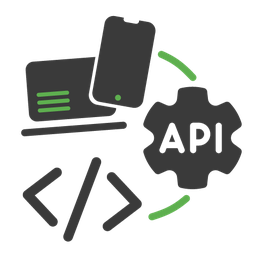 Illustration von Laptop, Smartphone, Zahnrad mit "API" und Code-Symbolen, die eine Headless CMS Architektur darstellen