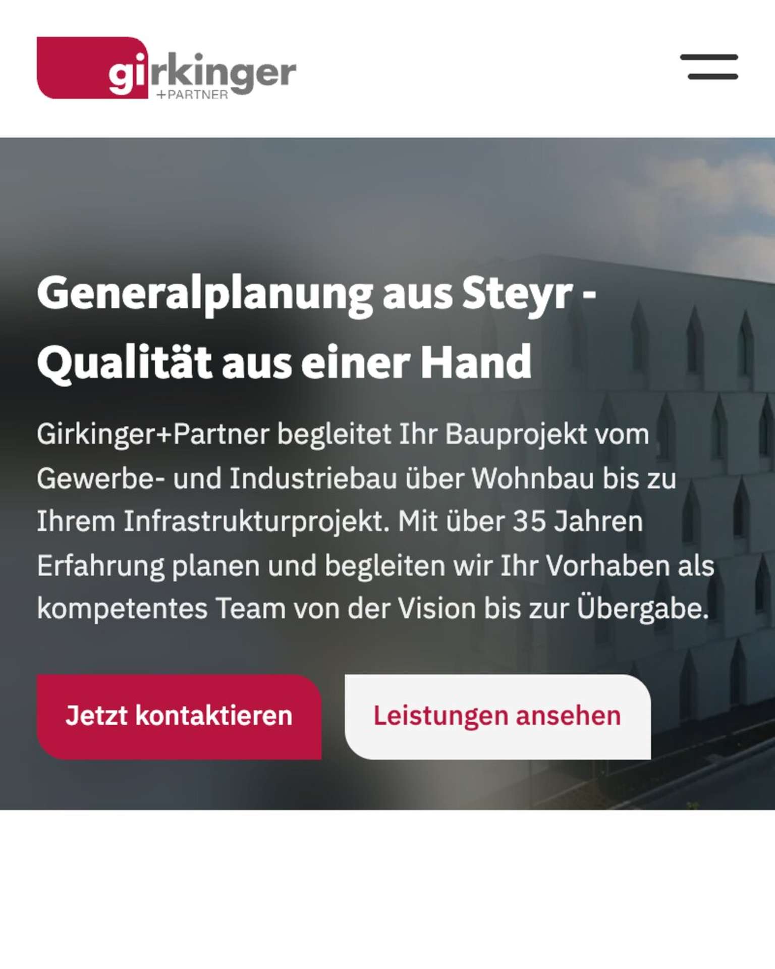 Mobile Ansicht der Website von Girkinger+Partner