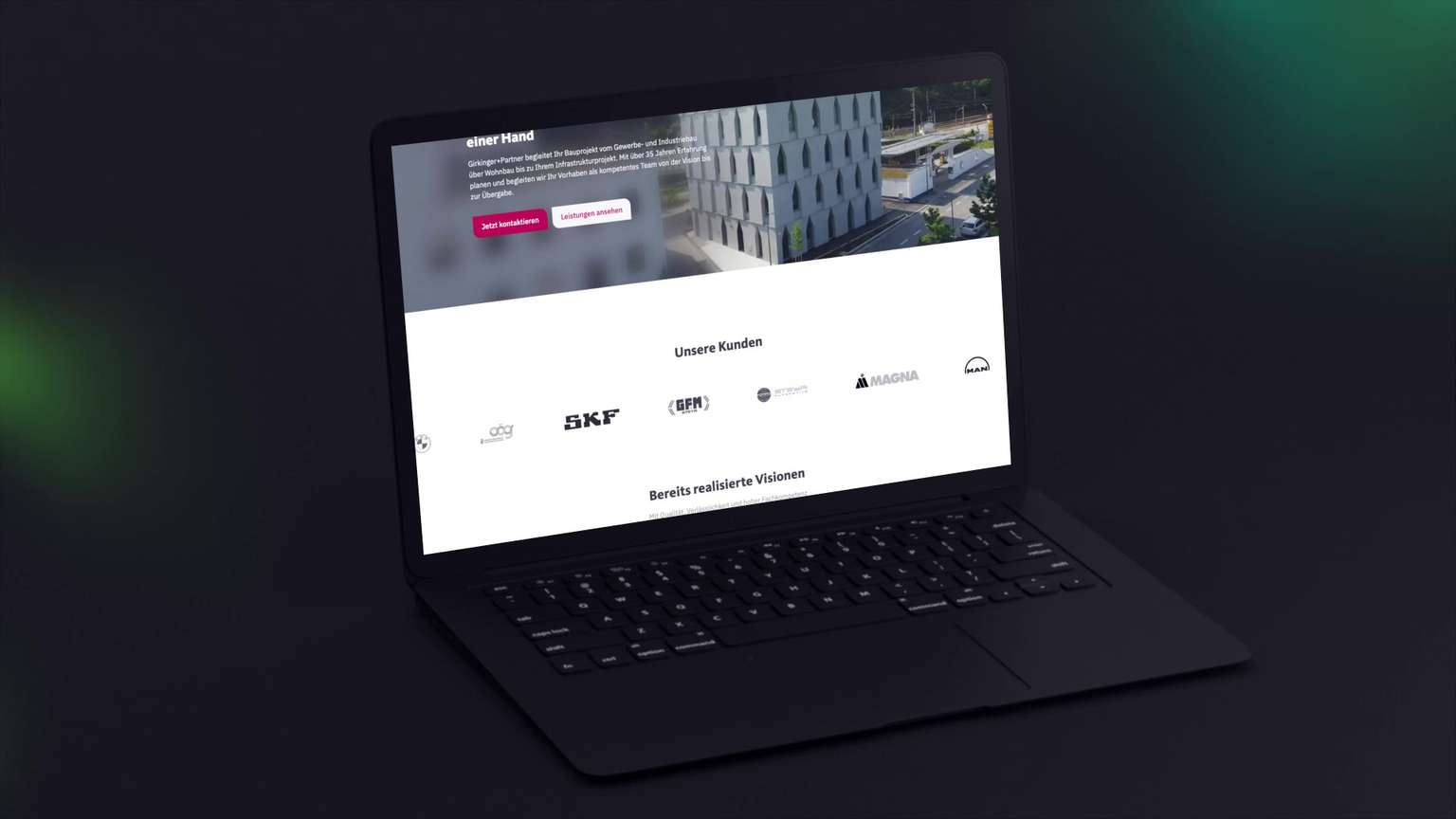 Website von Girkinger+Partner im Laptop-Mockup