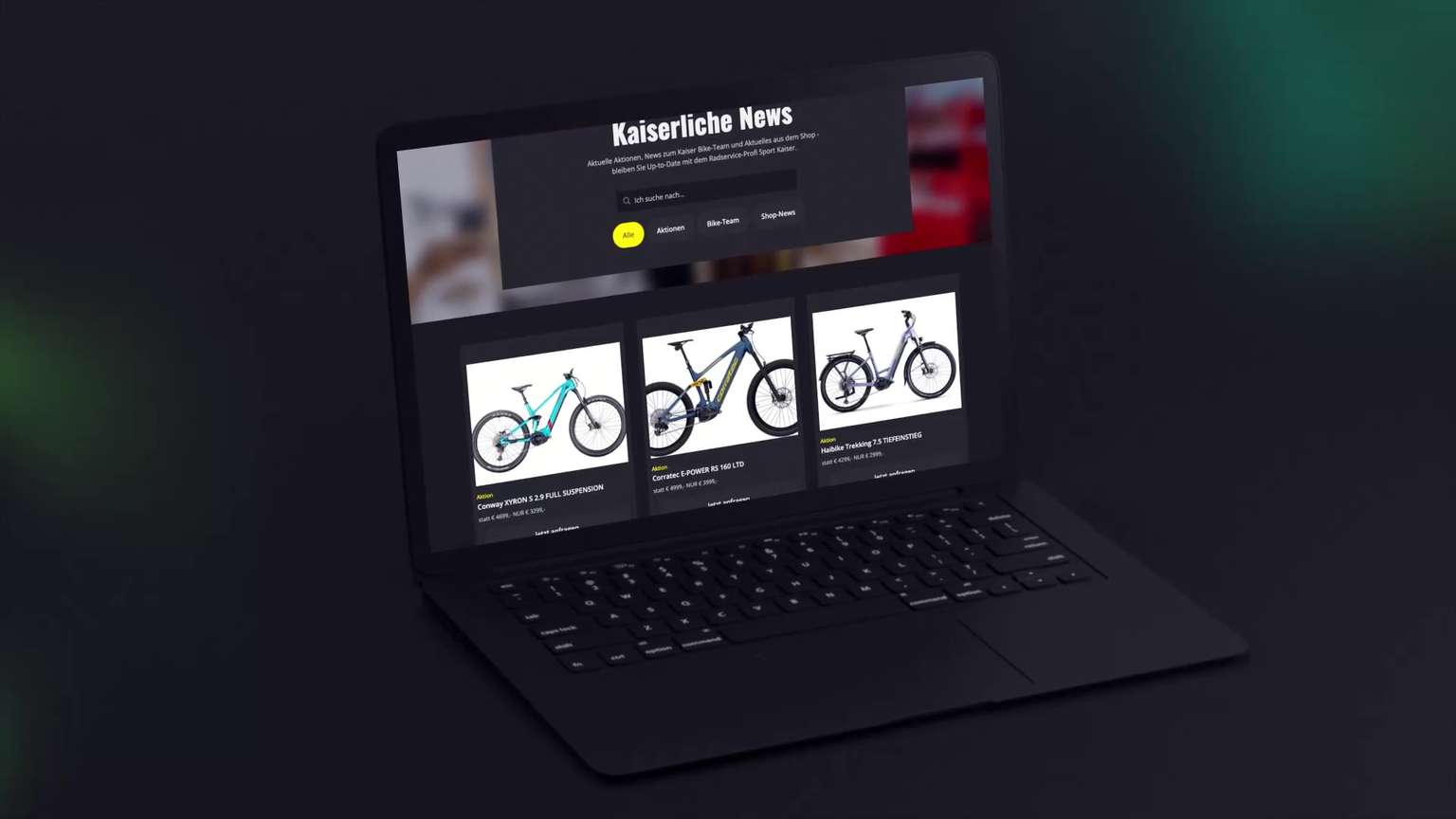 Website von Sport Kaiser im Laptop-Mockup