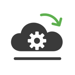 Symbol: Wolke mit Zahnrad und grünem Aktualisierungspfeil für automatische Updates beim Hersteller.