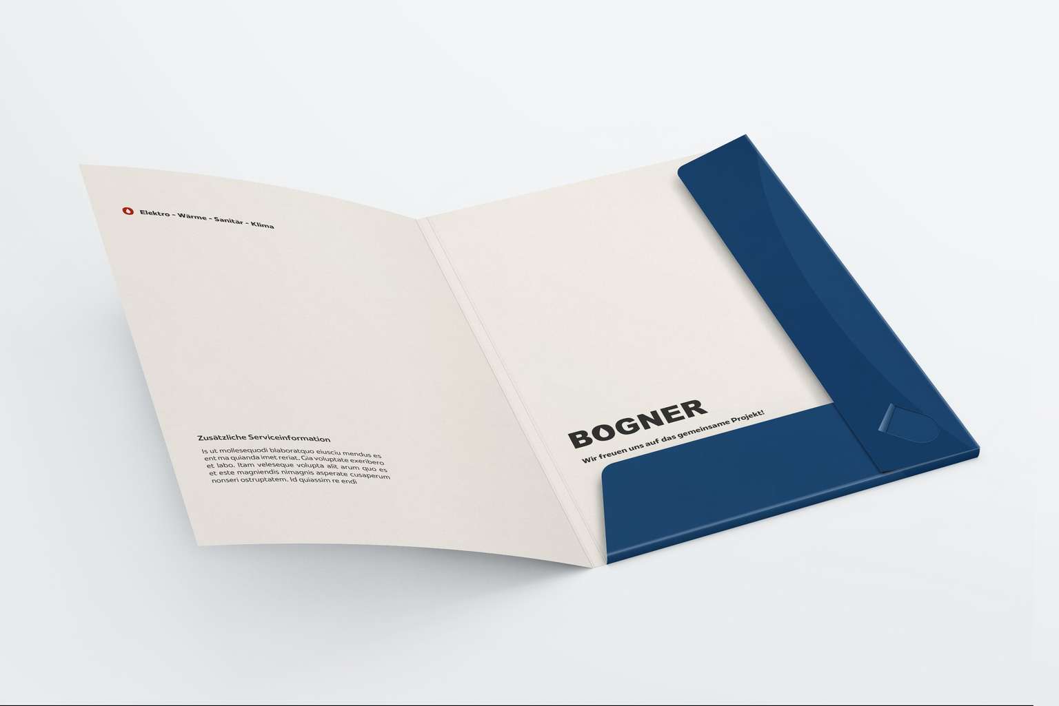 Geöffnete Mappe im neuen Corporate Design von Energietechnik Bogner