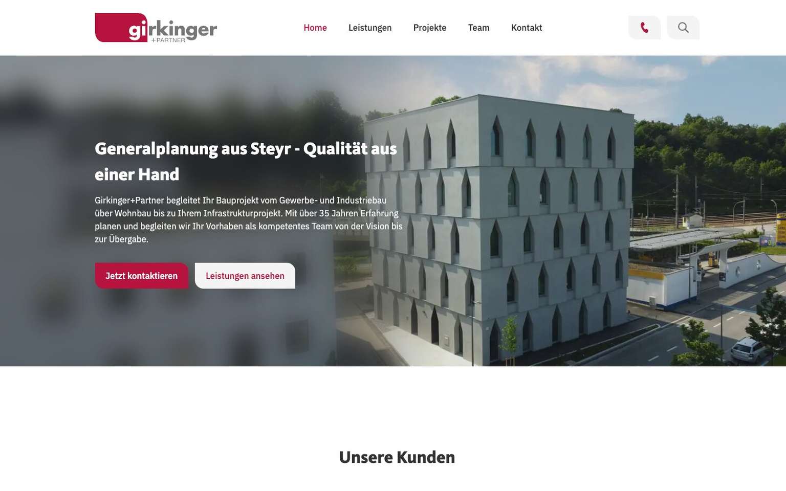 Startseite der Website von Girkinger+Partner