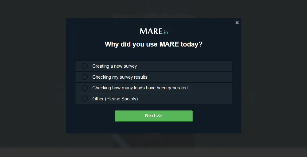 Website exit survey example