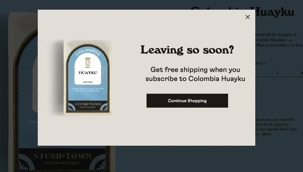 popup that offers the quiz