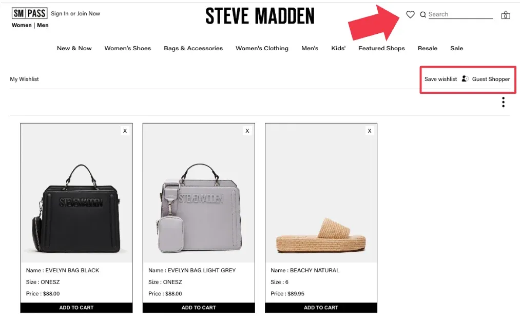 wishlist on steve madden