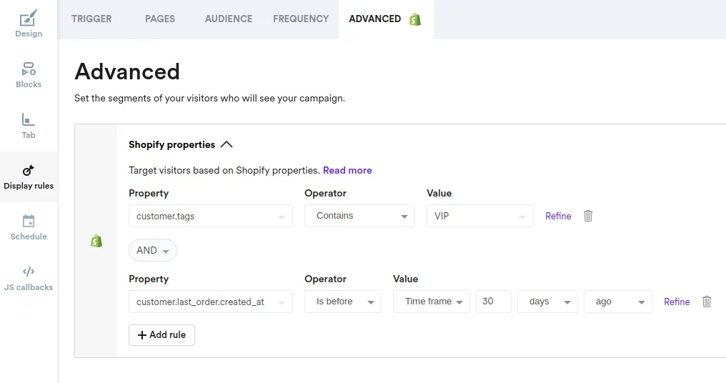 shopify properties for popups