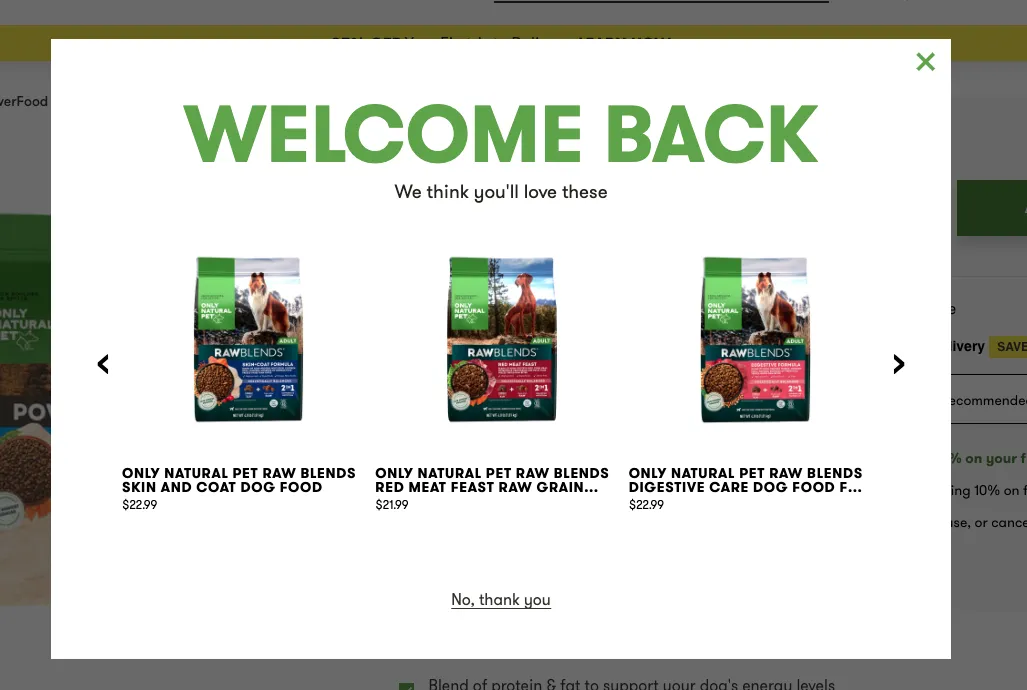 welcome back recommendations in ecommerce