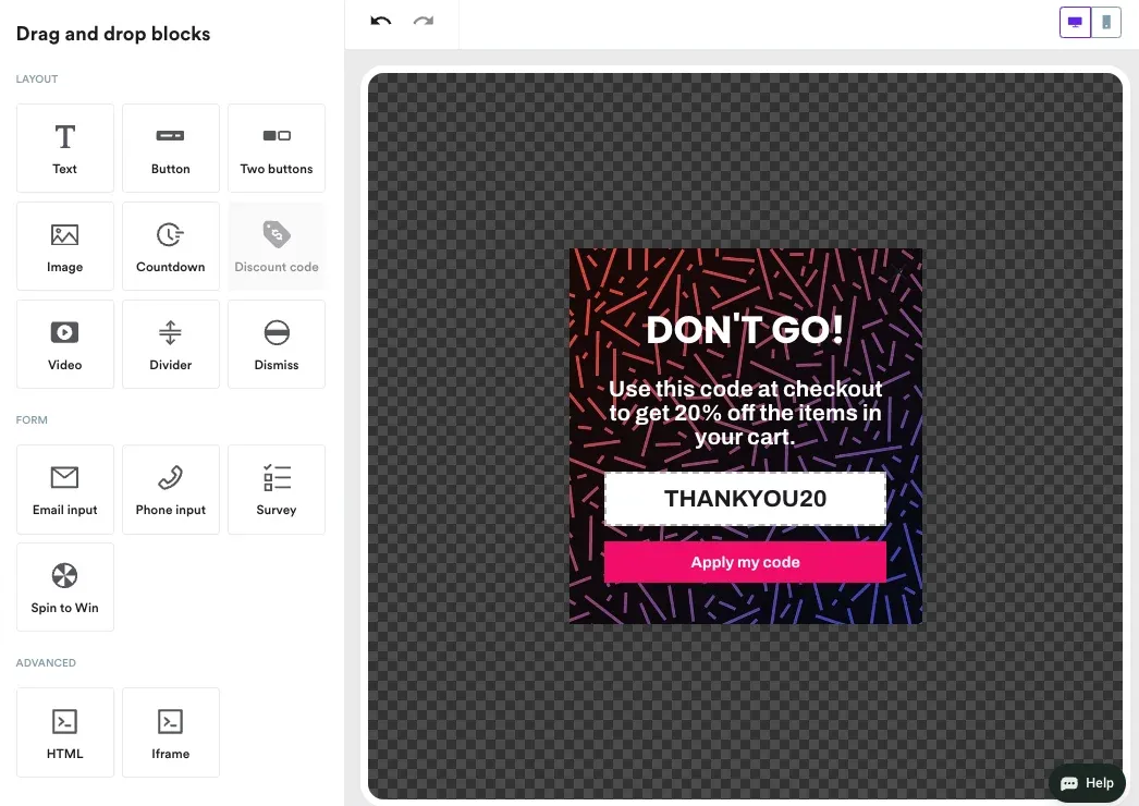 exit intent popup for Black Friday