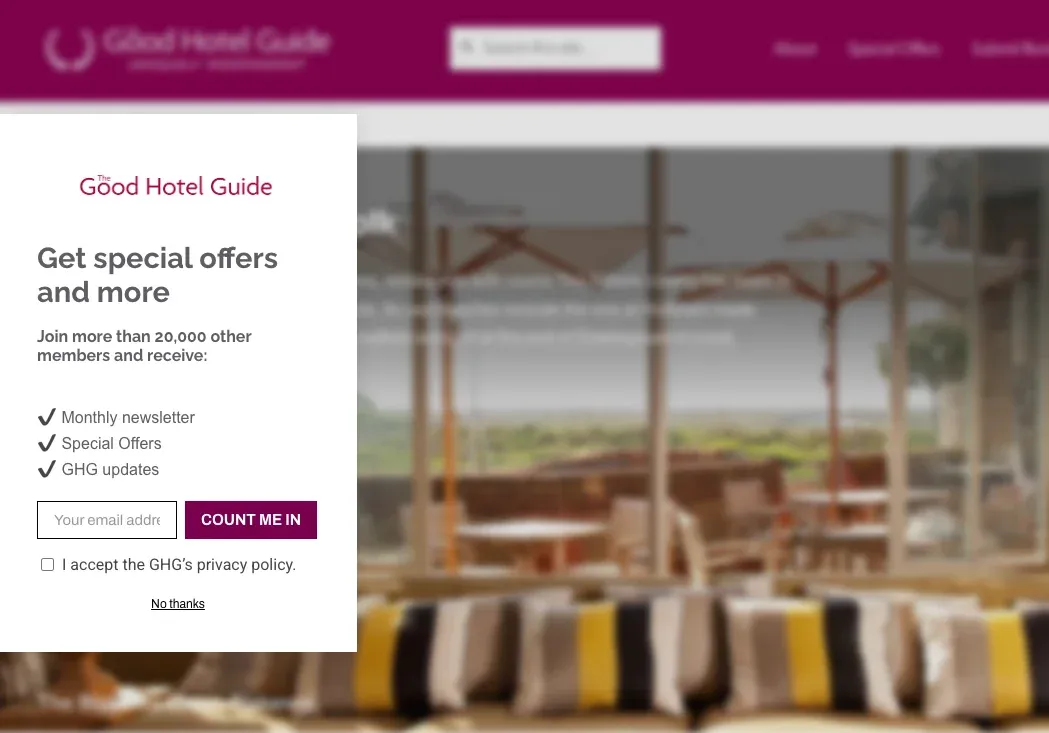 hotel newsletter signup campaign