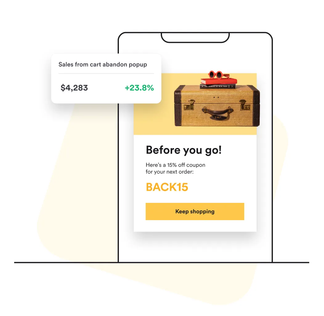 cart abandon mobile popup example
