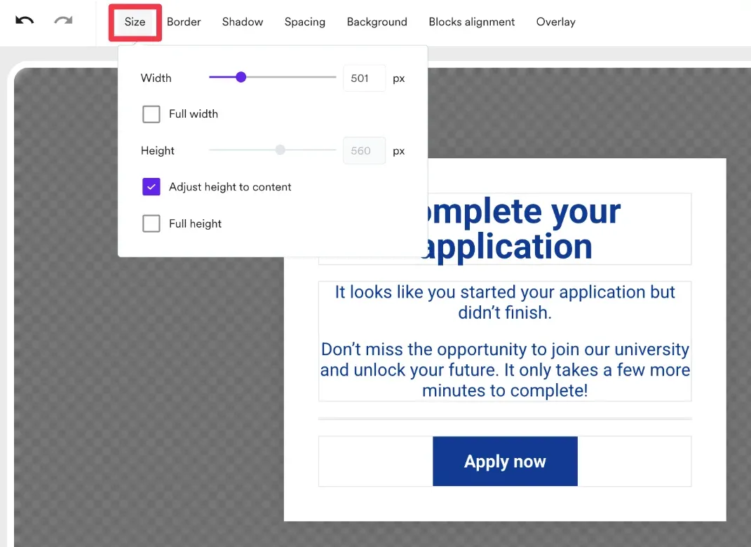 campaign size selector