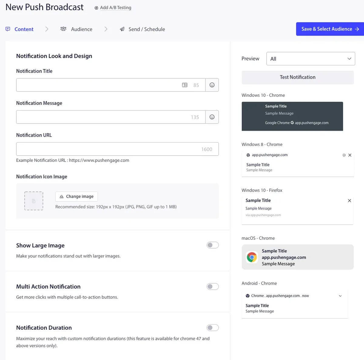 PushEngage editor
